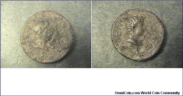 Augustus,
Roman Provinical.
Thracian King Rometalkles I & Queen Pythodoris jugate with Augustus circe 11BC-12AD.
AE/24mm 9.5 grams