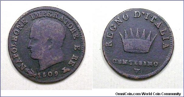 Napoleonic Kigdom of Italy.

1 Centesimo I type.

Venice mint.

Copper