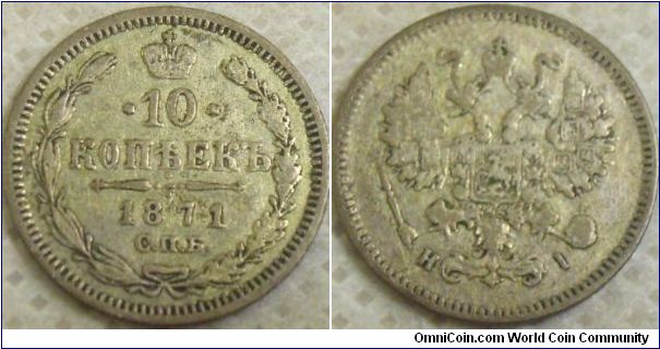 Russia 1871 10 kopecks.