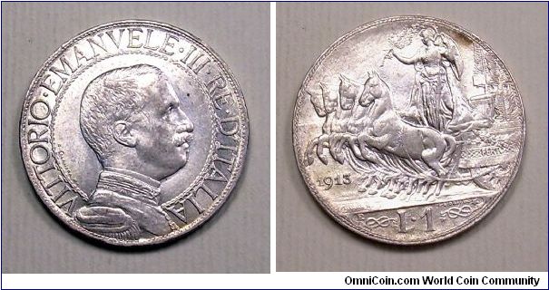 Kingdom of Italy
V. Emanuele III

1 Lira

Silver