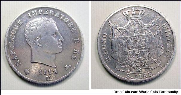 Napoleonic Kingdom of Italy

5 Lire
Milan Mint

Silver