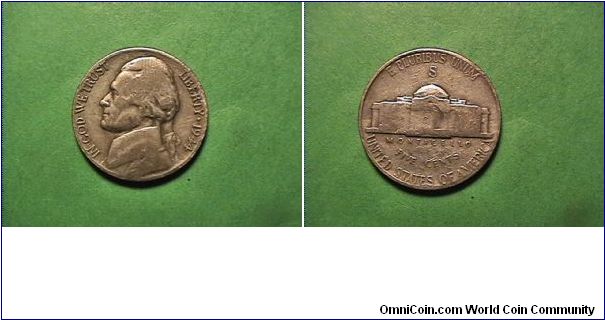 US 1944-S Jefferson War Time Five Cents (silver)