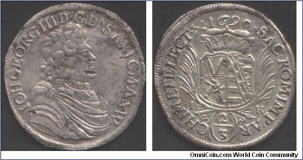 Contemporary fake Saxony 2/3 thaler. Silvered base metal. Silvering still nigh on intact.