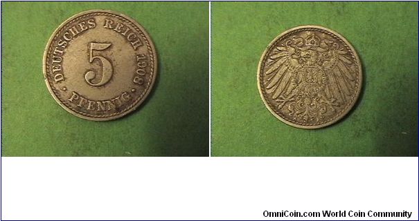 German Empire 1908-A 5 PFENNIG