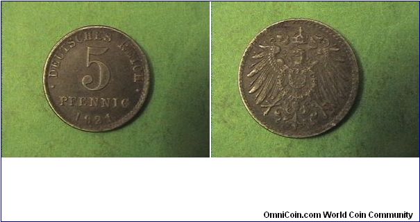 German Empire 1921-A 5 PFENNIG 
iron