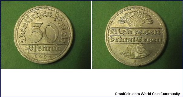 Weimar Republic 1921-A 50 PFENNIG
Alum.