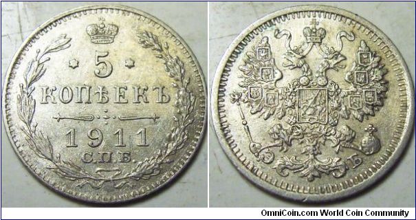 Russia 1911 5 kopeks.