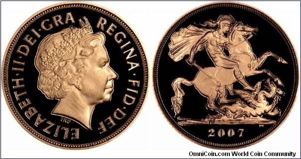 2007 proof sovereign. Actual photo from coins received today 19th January. The recut reverse die can be seen. You may wish to compare with another of our proof sovereign images, or look at the Spot the Difference page on our Gold Sovereigns website.