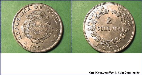 REPUBLICA DE COSTA RICA
AMERICA CENTRAL B.C.C.R. 2 COLONES
rim: BCCR
copper-nickel