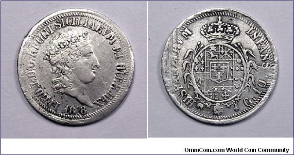 Kingdom of the Two Sicilies.
Ferdinand I

10 Grana (Carlino)

Silver
(Strike scratches)