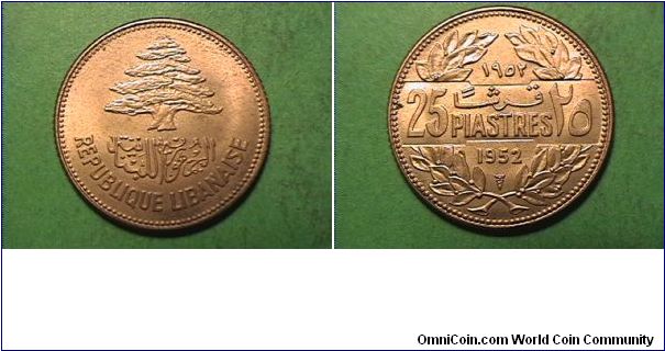 REPUBLIQUE LIBANAISE
25 PIASTRES
alum-bronze
