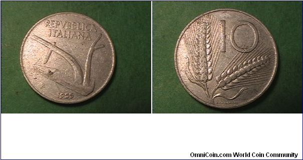 REPVBBLICA ITALIANA
10 LIRE
1955-R
alum