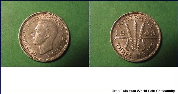 GEORGIVS VI DG BR OMN REX FD IND IMP
AUSTRALIA THREE PENCE 1937-D
0.9250 silver