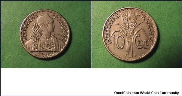 REPUBLIQUE FRANCAISE
INDOCHINE FRANCAISE
10 CENTS
1941-S
copper-nickel