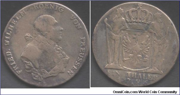 Contemporary fake of a Friedrich Wilhelm II Prussian thaler. Silvering over a copper core, the silver having now all but vanished.