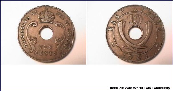 GEORGIVS VI REX ET IND IMP
EAST AFRICA
10 CENTS
bronze