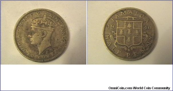GEORGE VI KING AND EMPEROR OF INDIA
JAMAICA HALF PENNY
nickel-brass