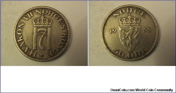 HAAKON VII NORGES KONGE
NORGE 50 ORE
copper-nickel