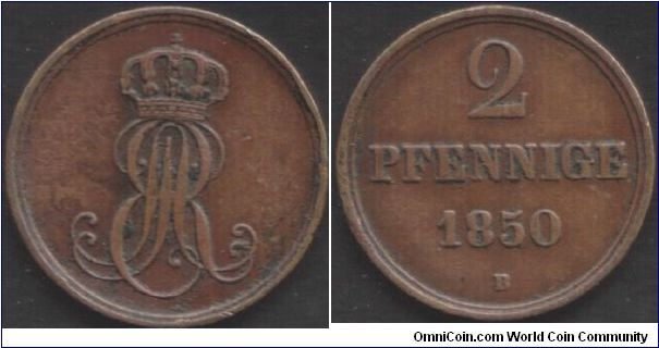 Hannover 2 pfennig. Hannover (B) mint.