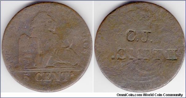 5 Centimes ND - Type 1833-1860 - Countermarked C.J. SMITH