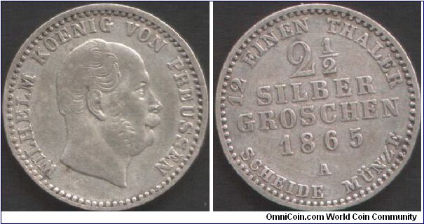 Prussia - 1865A 2 1/2 silber groschen