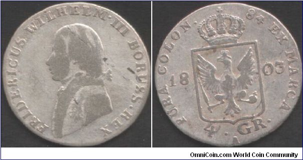 Prussia - 1803 silver 4 groschen. Napoleonic era.