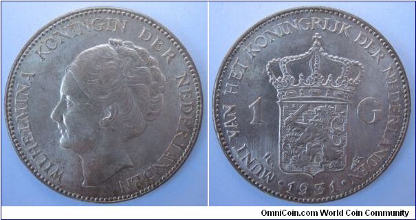 1 gulden.  Die polish lines on reverse.