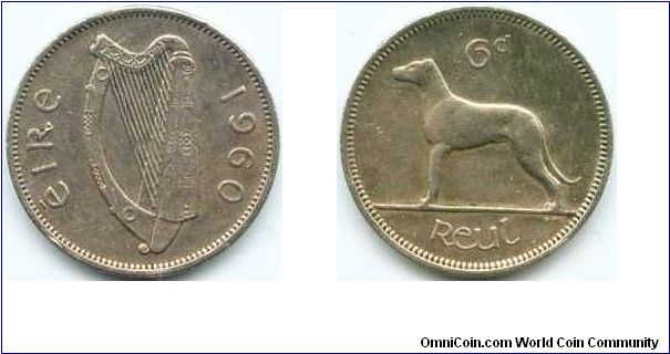 Ireland, 6 pence 1960.
Irish wolf-hound.