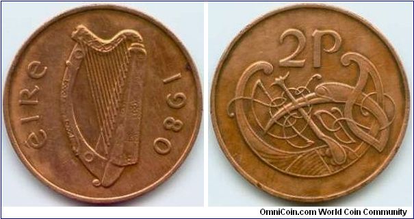 Ireland, 2 pence 1980.
Stylized bird.