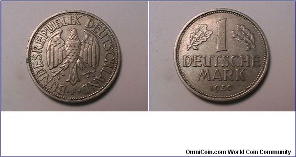BUNDESREPUBLIK DEUTSCHLAND
1 DEUTSCHE MARK
1950-F
copper-nickel