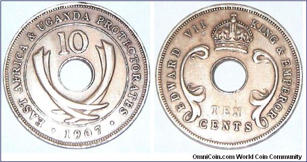 10 Cents. British East Africa & Uganda Protectorates. Edward VII.