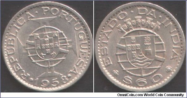 Portuguese India -1958 copper nickel 60 centavos