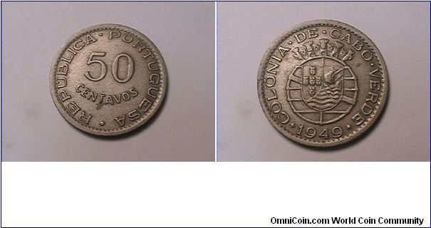REPUBLICA PORTUGUESA
50 CENTAVOS
COLONIA DE CABO VERDE
nickel-bronze