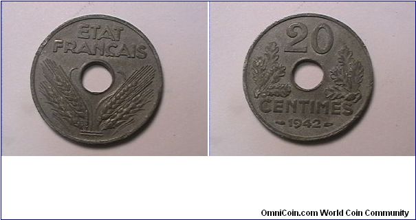 ETAT FRANCAISE
20 CENTIMES
zinc