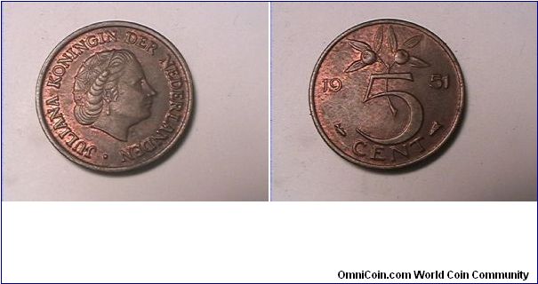 JULIANA KONINGIN DER NEDERLANDEN
5 CENTS
bronze