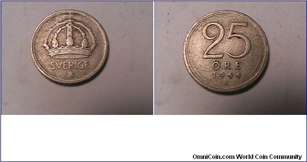 SVERIGE
25 ORE 1944-G
0.400 silver