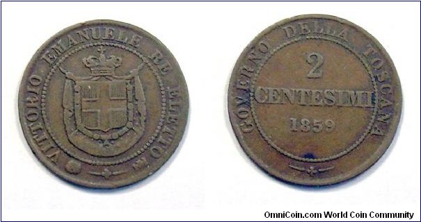 Government of Tuscany - Victor Emmanuel II
2 Centesimi
Copper