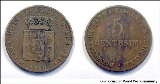 Duchy of Parma, Piacenza and Guastalla.- Marie Louise.
5 Centesimi
Copper