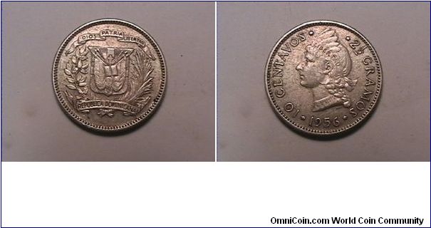 REPUBLICA DOMINICANA
DIOS PATRIA LIBERTAD
10 CENTAVOS 2 1/2 GRAMOS
0.900 silver