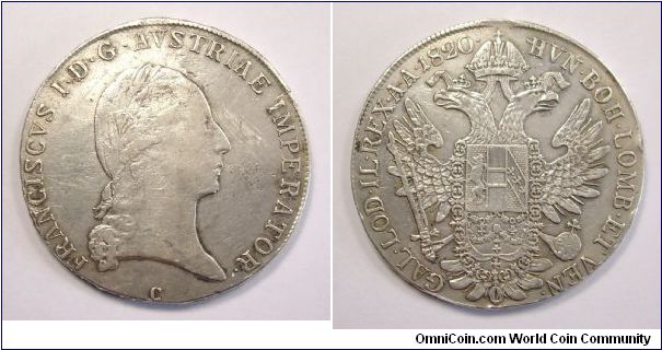 Lombardy Venetia
Francis I of Austria.
Conventionsthaler.
Prague mint.
Silver