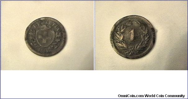 HELVETIA
1 RAPPEN
1851-A
bronze