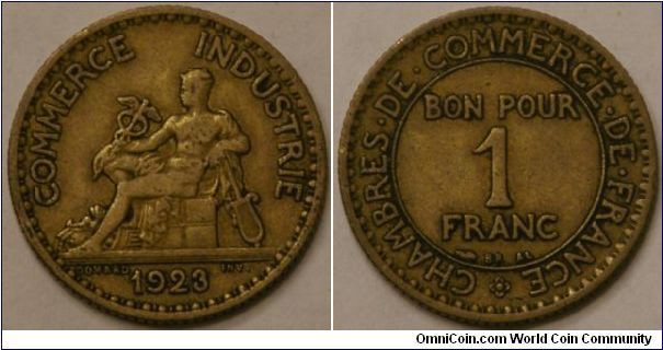 1 Franc, Al-bronze, 23 mm.