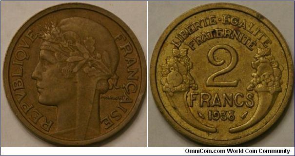 2 Francs, Al-bronze, 27 mm.