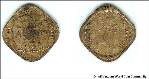 2 Piase. George VI King Emperor. (British India)