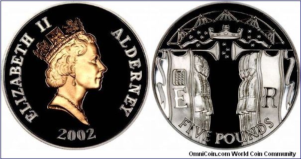 Coronation Procession on 2002 Alderney silver proof five pound crown. Another from the Golden Jubilee 24 piece collection.