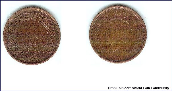 1/12 Anna. George VI King Emperor. (British India)