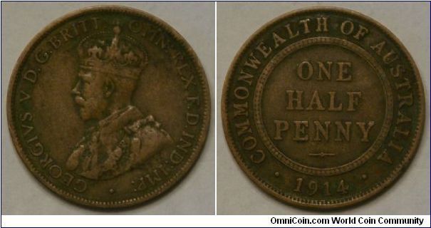 one half penny
Bronze (Cu 97.5%,
Zn 2.0%, Sn 0.5%), 25.4 mm (1 in)