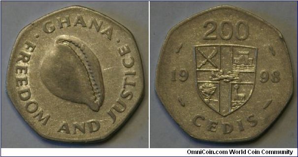 200 cedis, interesting their use of 7 sided coins