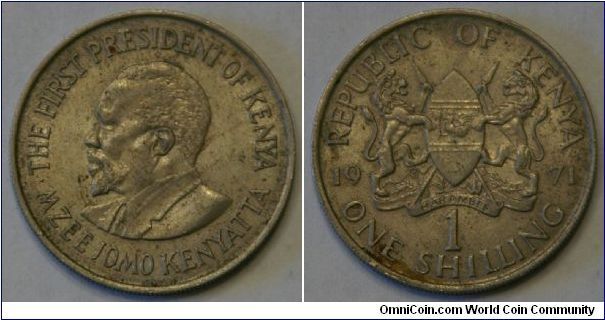1 shilling, Mzee Jomo Kenyatta 1st president of Kenya, Cu-Ni, 28 mm