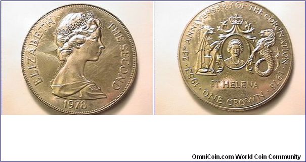 ELIZABETH THE SECOND
25TH ANNIVERSARY OF THE CORONATION 1953-1978 ST HELENA ONE CROWN
copper-nickel